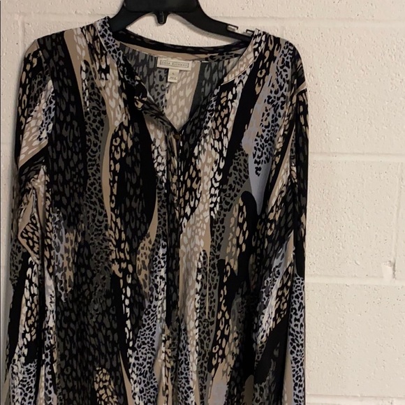 Dana Buchman LS print shirt blk/grey/tan VGC Lg - Picture 2 of 6